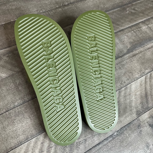 Balenciaga Khaki BB Slides Logo Sz 13 - Picture 3 of 4